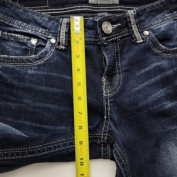 Daytrip Women's Virgo Bootcut Dark Blue Demin Jeans Faded Gold Stitch Size 28XL - Picture 15 of 16